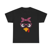 Cute Thanksgiving Turkey Face Leopard Print Glasses Women's T-Shirt